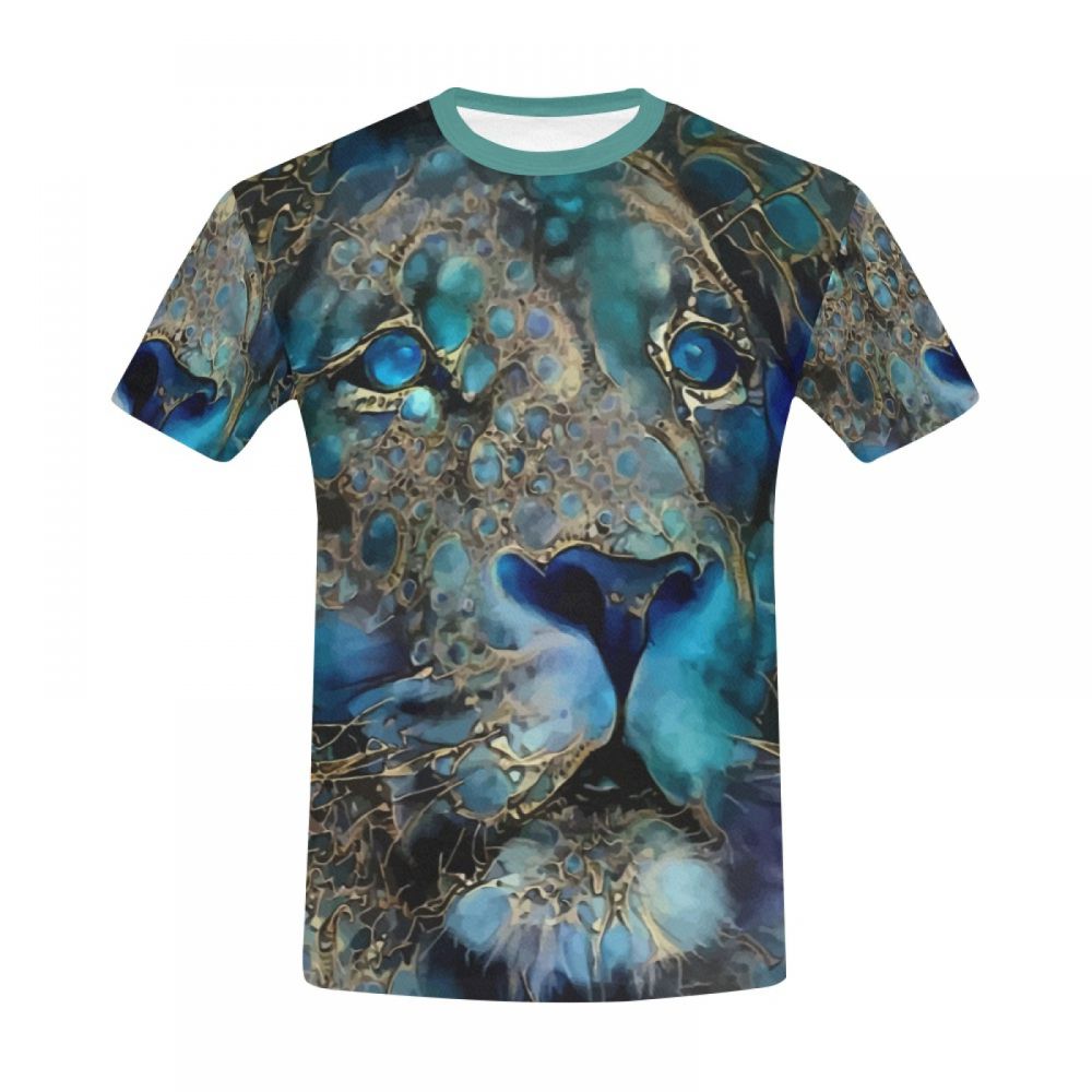 Men's Digital Art Blue Lion Short T-shirt