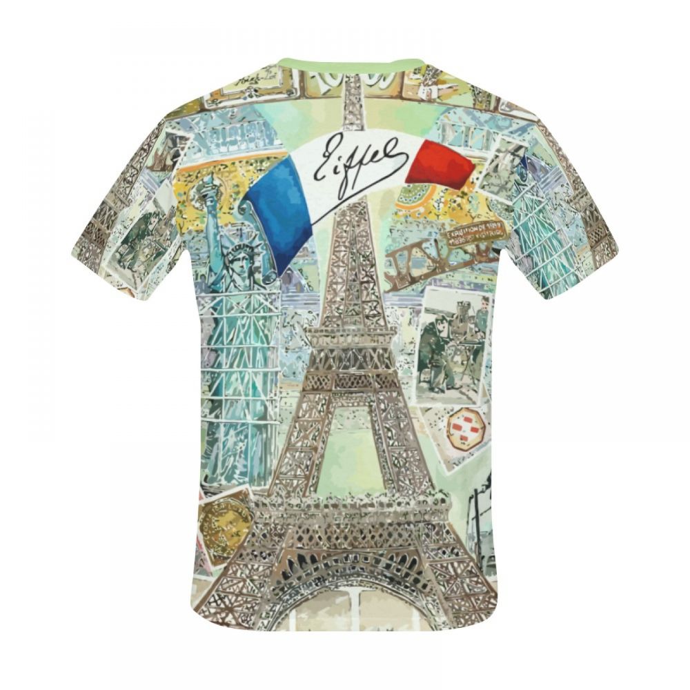 Men's Watercolor Art France Eiffel Tower Short T-shirt