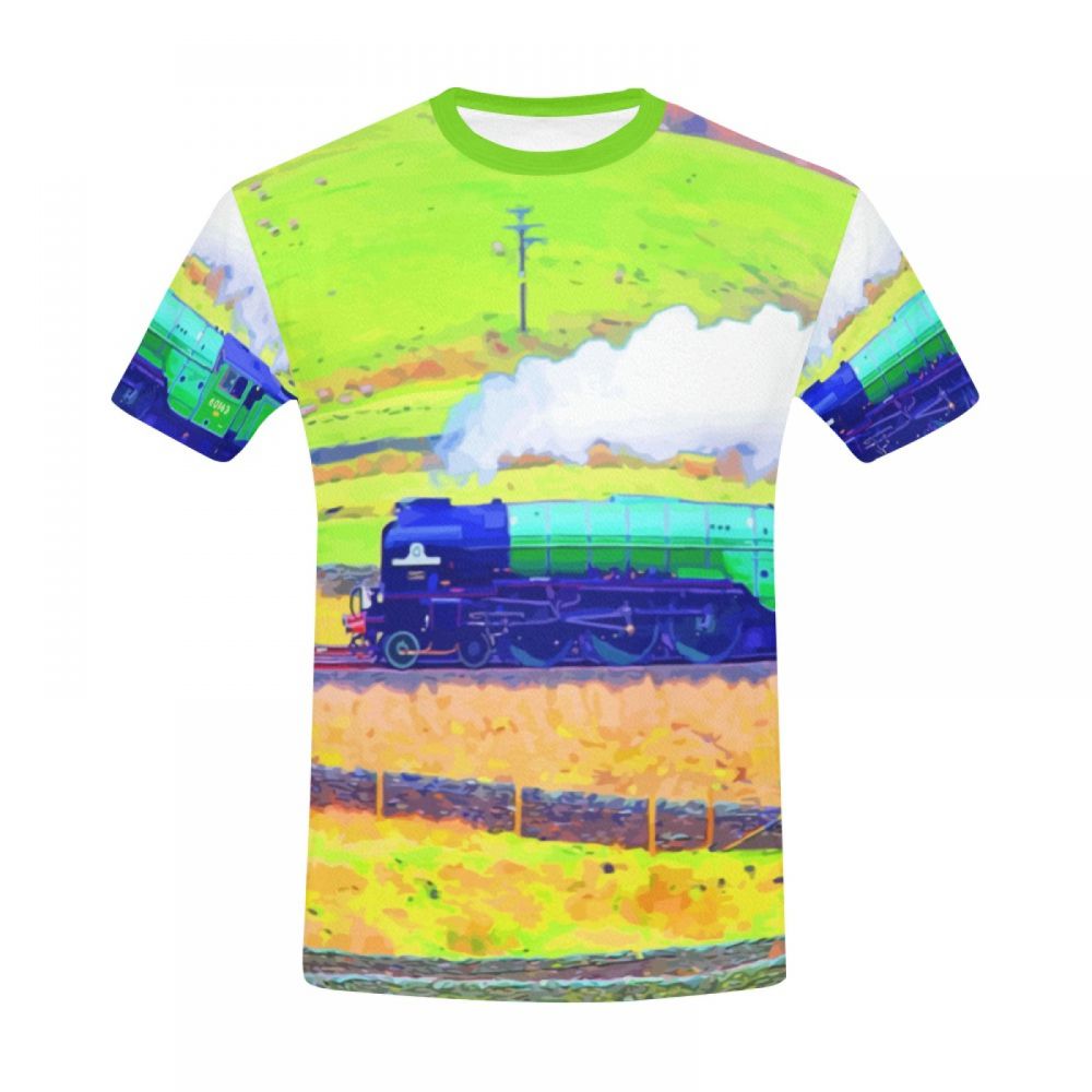 Men's Landscape Art Train Pastoral Short T-shirt