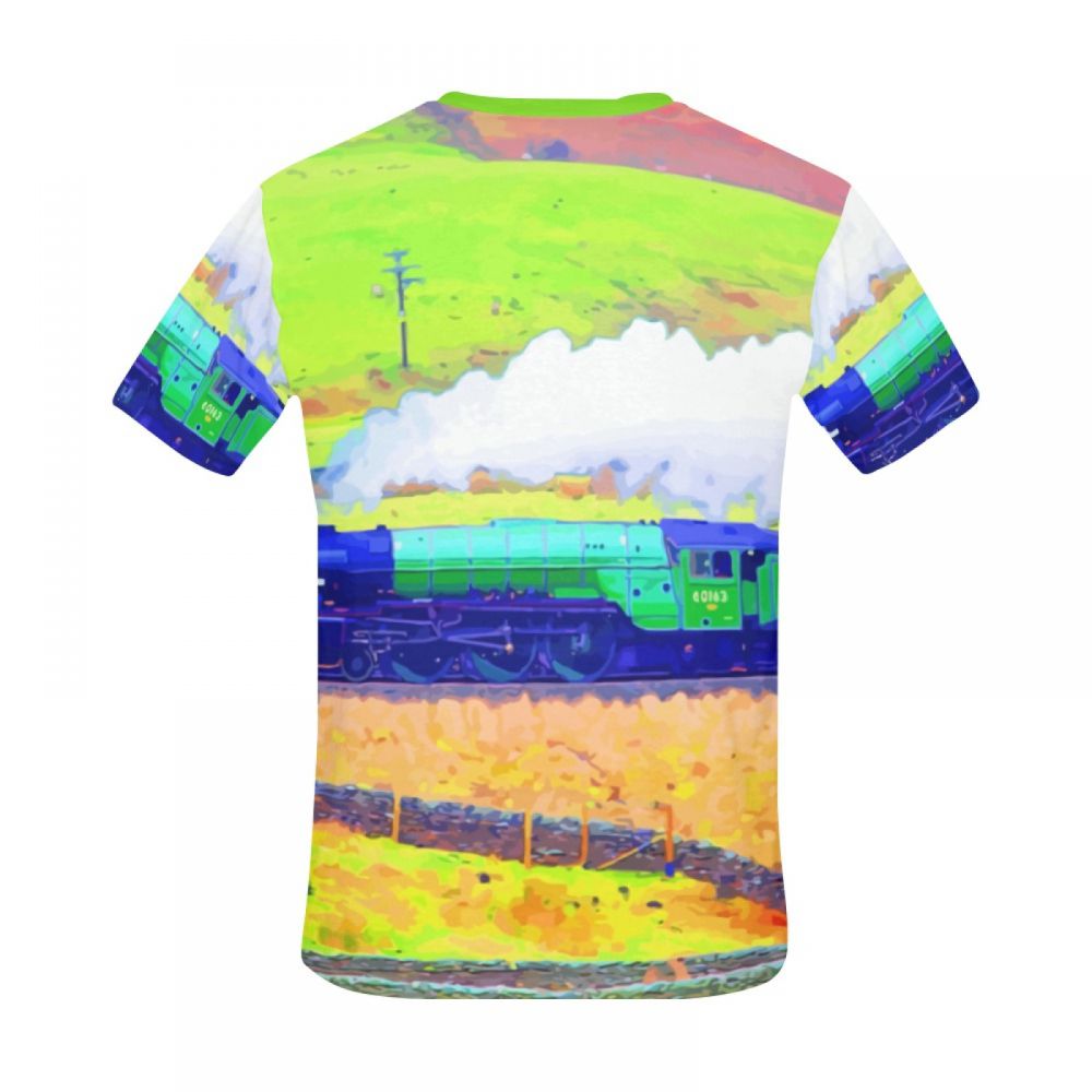 Men's Landscape Art Train Pastoral Short T-shirt