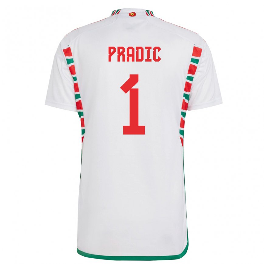 Men Wales James Pradic #1 White Away Jersey 2022/23 T-shirt