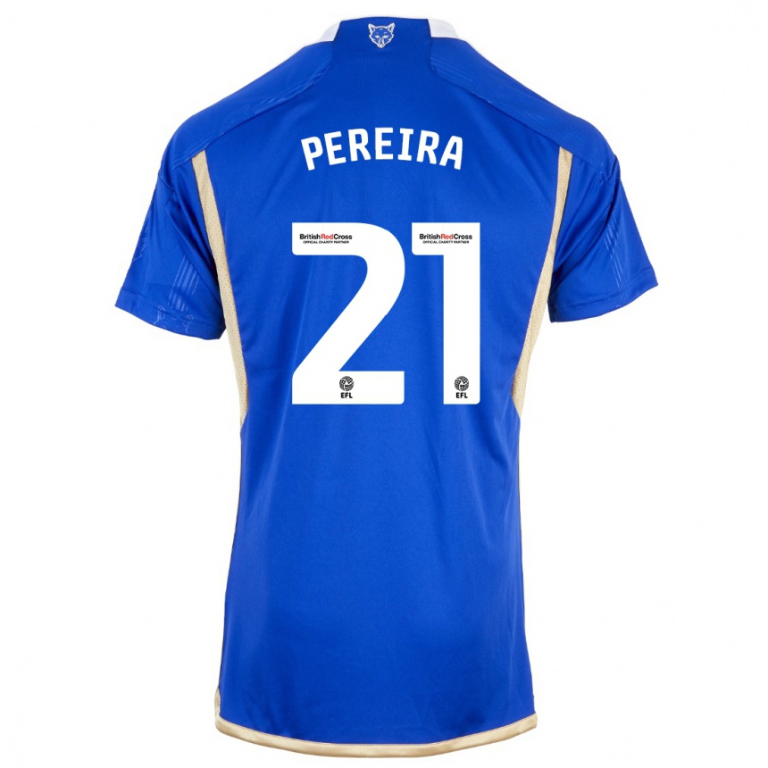 Kids Football Ricardo Pereira #21 Blue Home Jersey 2023/24 T-Shirt