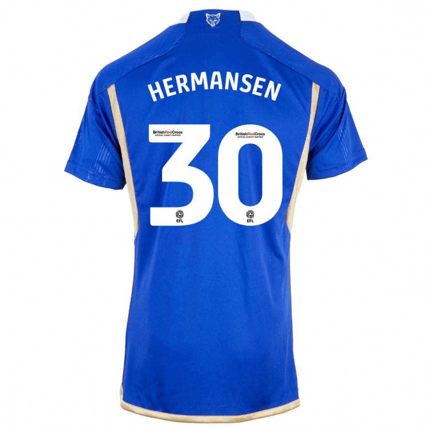 Kids Football Mads Hermansen #30 Blue Home Jersey 2023/24 T-Shirt