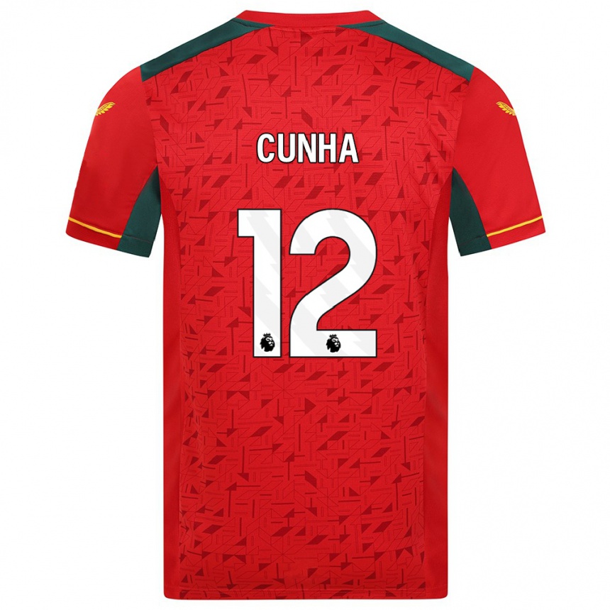 Kids Football Matheus Cunha #12 Red Away Jersey 2023/24 T-Shirt