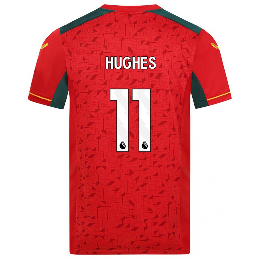 Kids Football Amber Hughes #11 Red Away Jersey 2023/24 T-Shirt