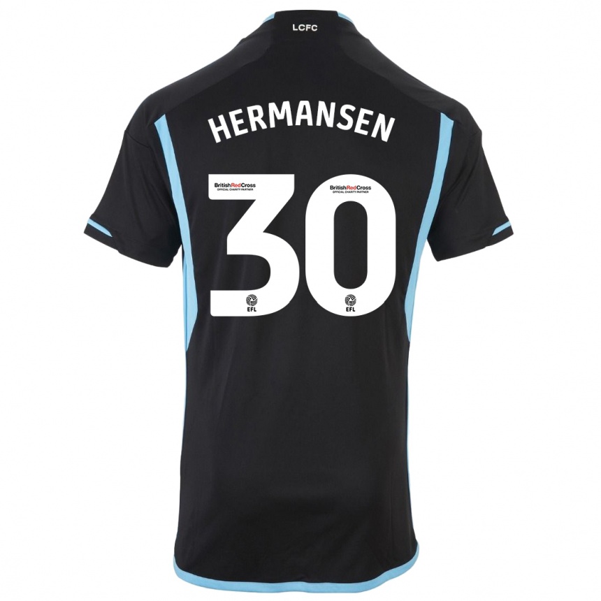 Kids Football Mads Hermansen #30 Black Away Jersey 2023/24 T-Shirt