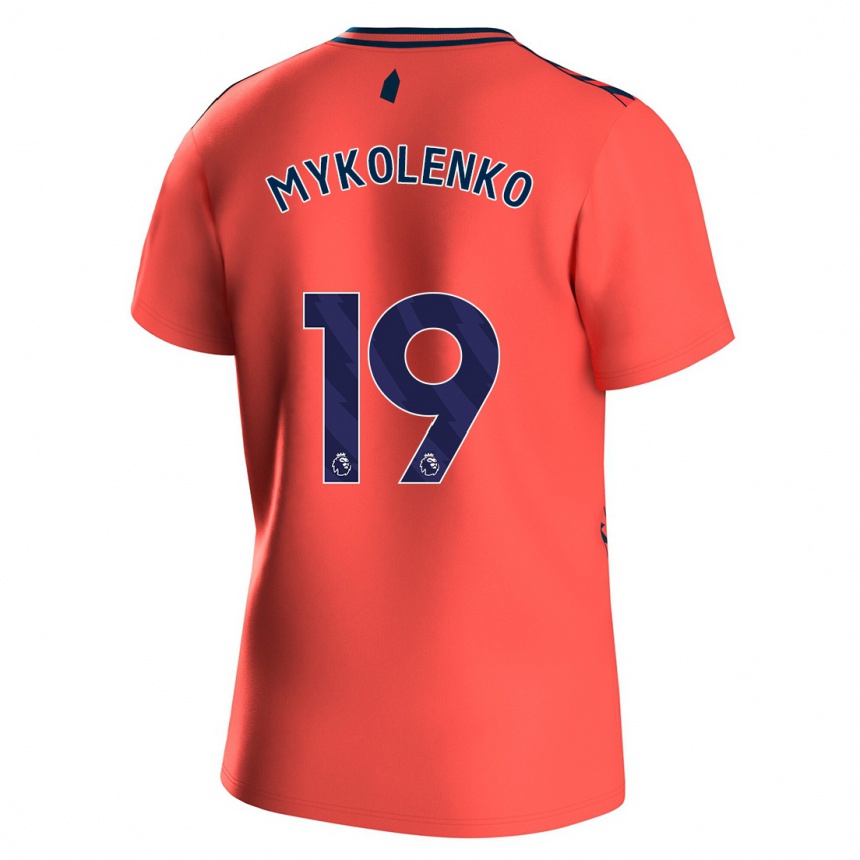 Kids Football Vitaliy Mykolenko #19 Coral Away Jersey 2023/24 T-Shirt