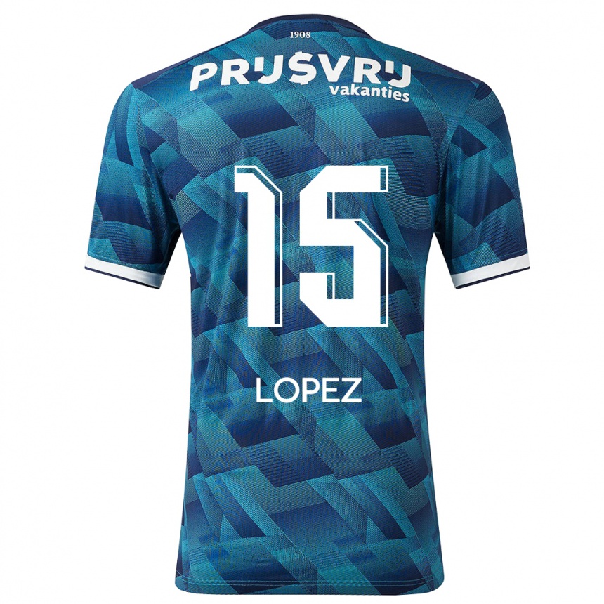 Kids Football Marcos López #15 Blue Away Jersey 2023/24 T-Shirt