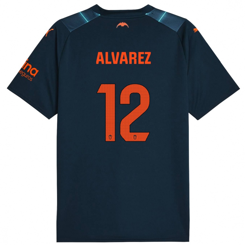 Kids Football Sofia Alvarez #12 Marine Blue Away Jersey 2023/24 T-Shirt