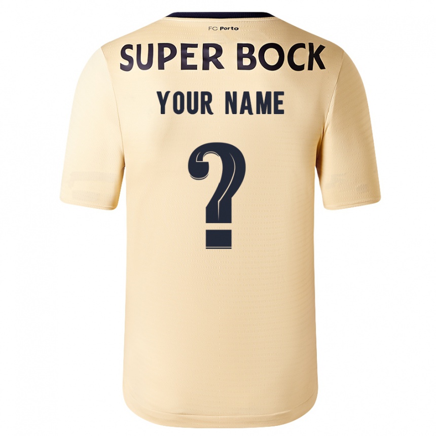 Kids Football Your Name #0 Beige-Golden Away Jersey 2023/24 T-Shirt