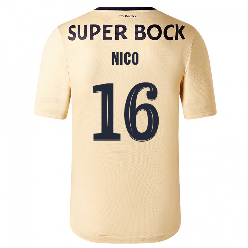 Kids Football Nico Gonzalez #16 Beige-Golden Away Jersey 2023/24 T-Shirt