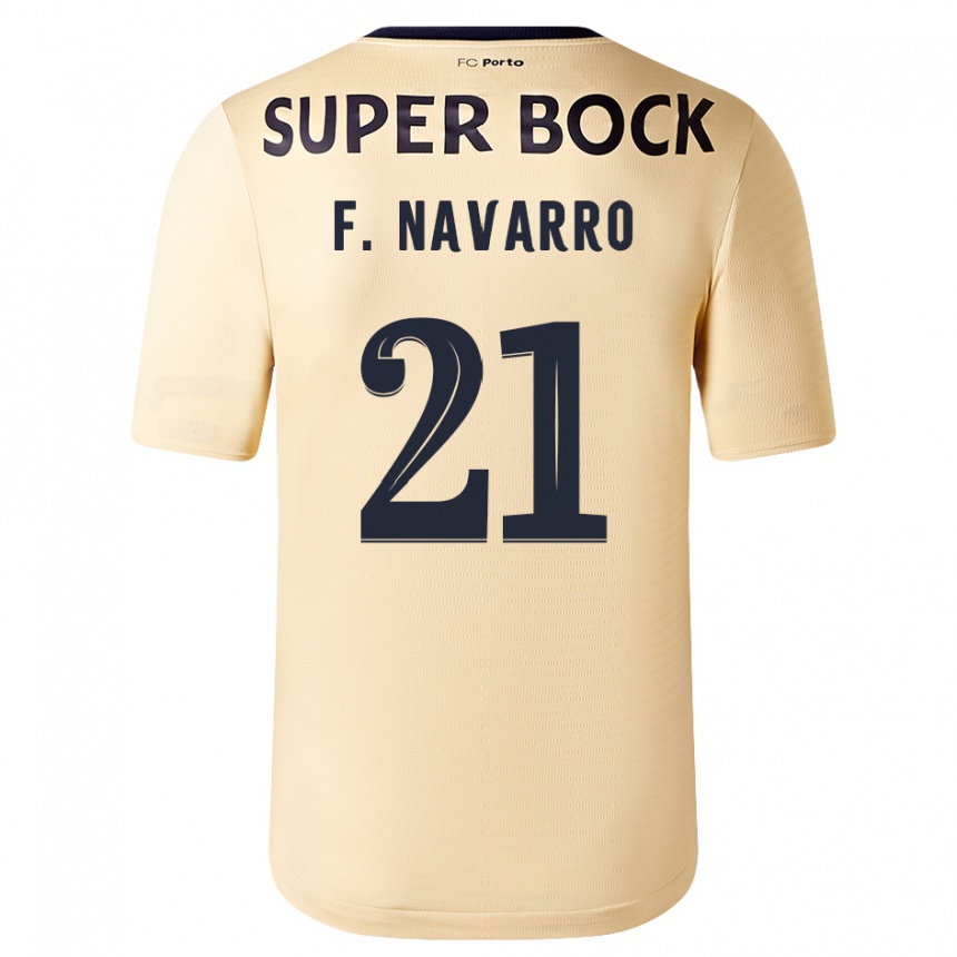 Kids Football Fran Navarro #21 Beige-Golden Away Jersey 2023/24 T-Shirt