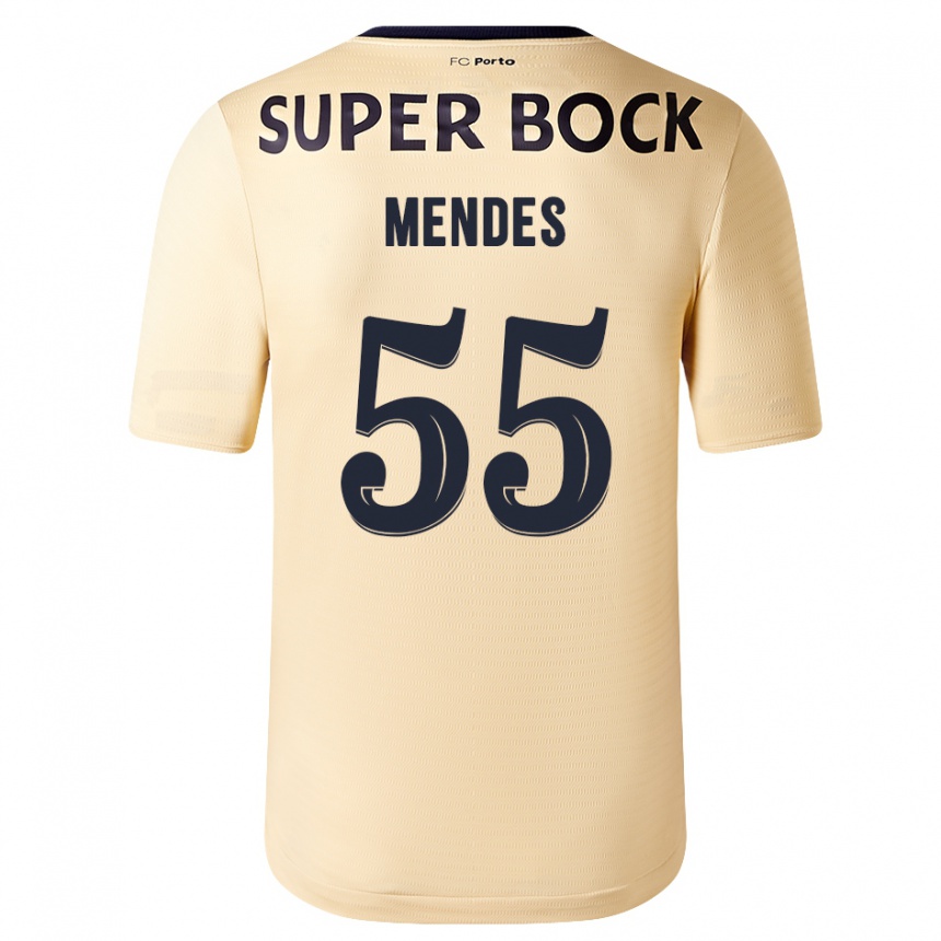 Kids Football João Mendes #55 Beige-Golden Away Jersey 2023/24 T-Shirt