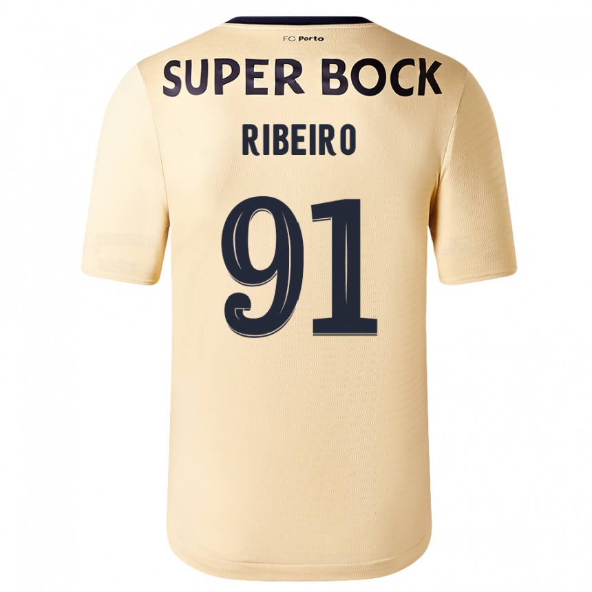 Kids Football Gonçalo Ribeiro #91 Beige-Golden Away Jersey 2023/24 T-Shirt