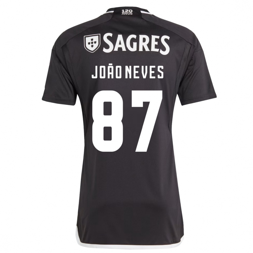 Kids Football João Neves #87 Black Away Jersey 2023/24 T-Shirt