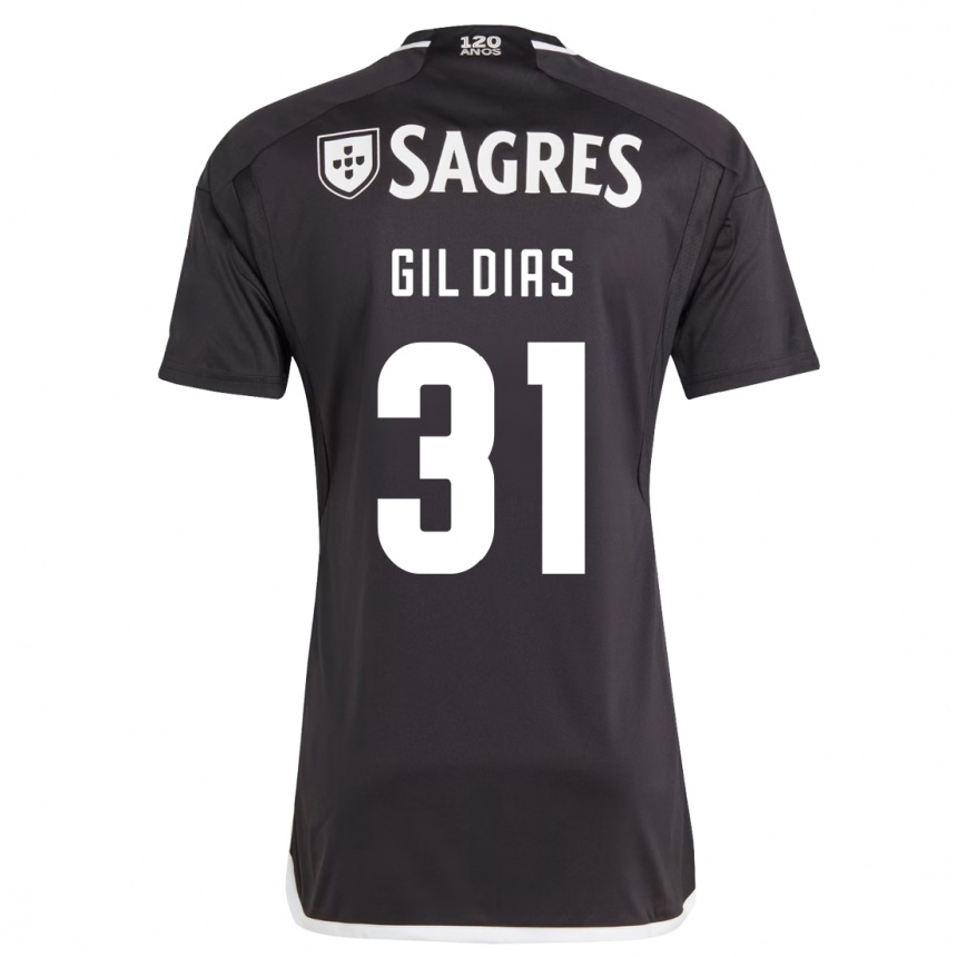 Kids Football Gil Dias #31 Black Away Jersey 2023/24 T-Shirt