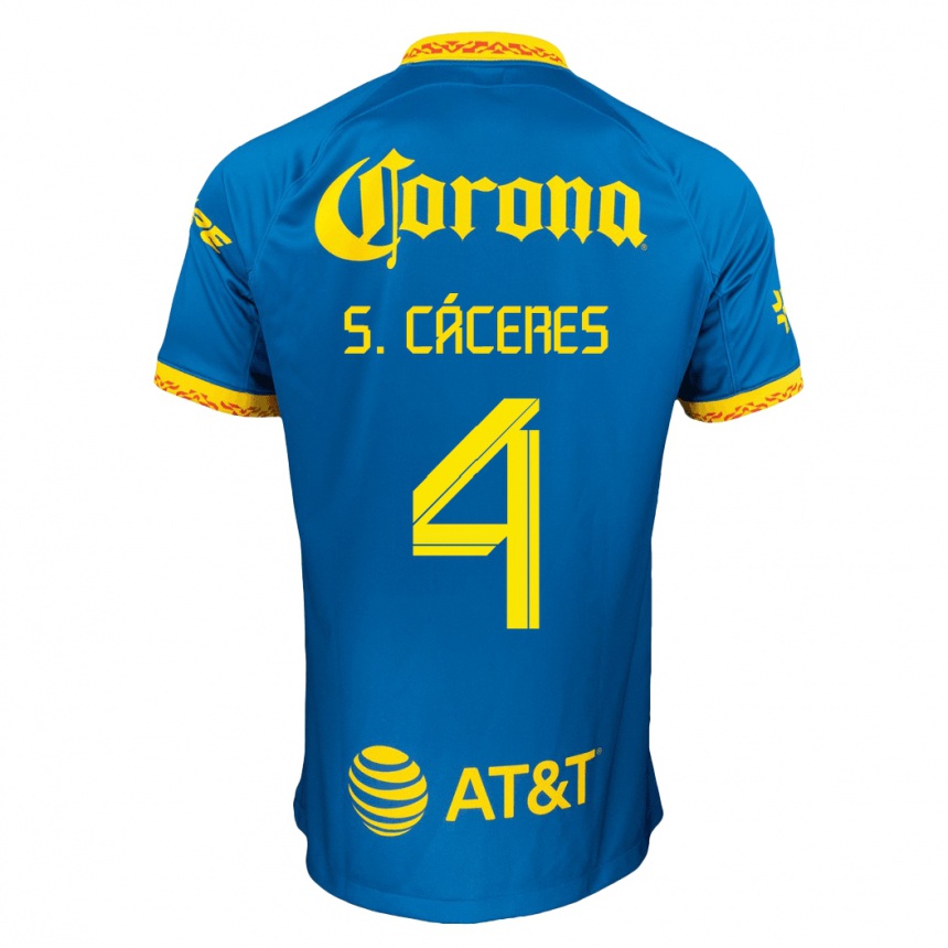 Kids Football Sebastián Cáceres #4 Blue Away Jersey 2023/24 T-Shirt