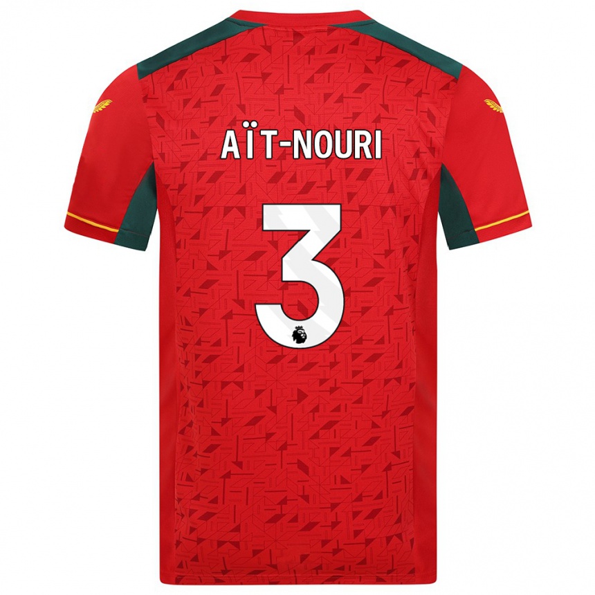 Men Football Rayan Aït-Nouri #3 Red Away Jersey 2023/24 T-Shirt