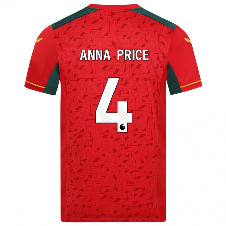 Women Football Anna Price #4 Red Away Jersey 2023/24 T-Shirt