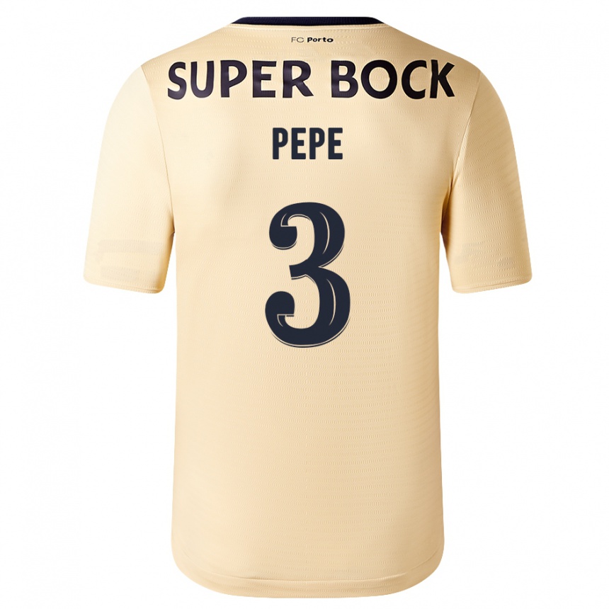 Women Football Pepe #3 Beige-Golden Away Jersey 2023/24 T-Shirt