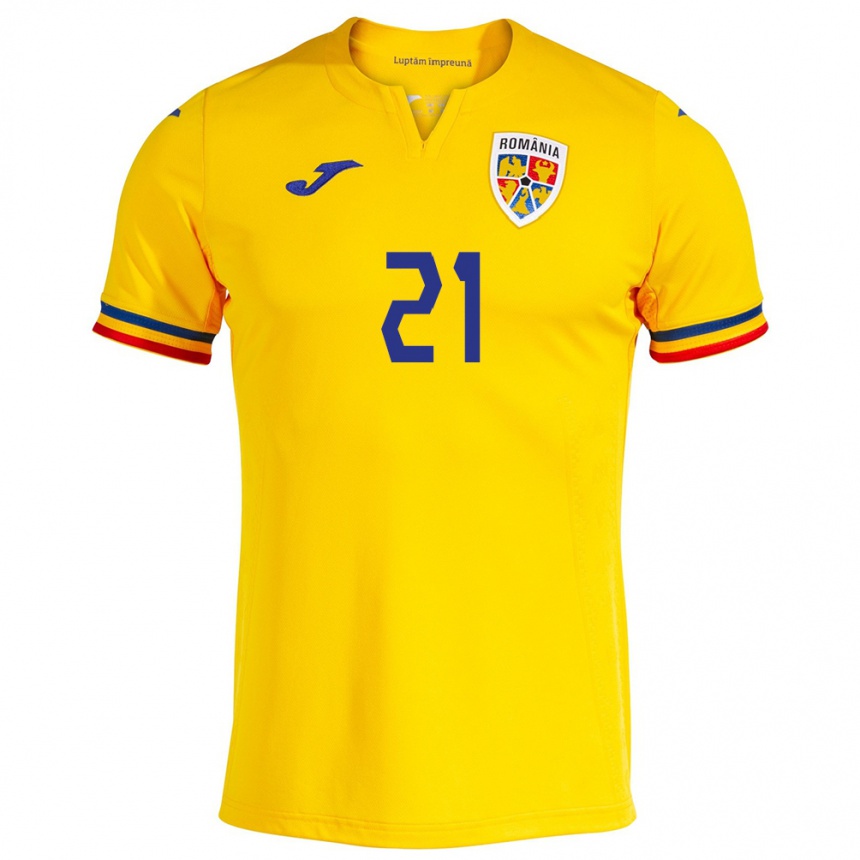 Kids Football Romania Gabriel David #21 Yellow Home Jersey 24-26 T-Shirt