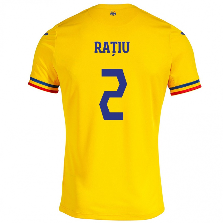 Kids Football Romania Andrei Rațiu #2 Yellow Home Jersey 24-26 T-Shirt