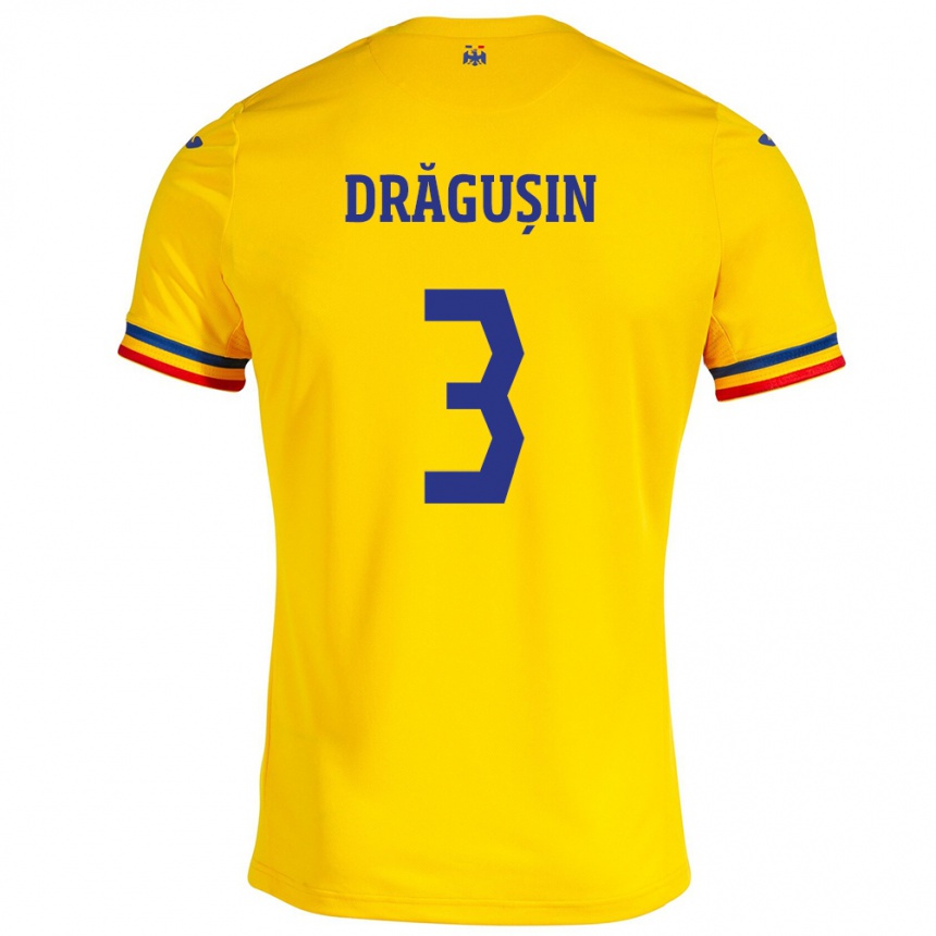 Kids Football Romania Radu Drăgușin #3 Yellow Home Jersey 24-26 T-Shirt