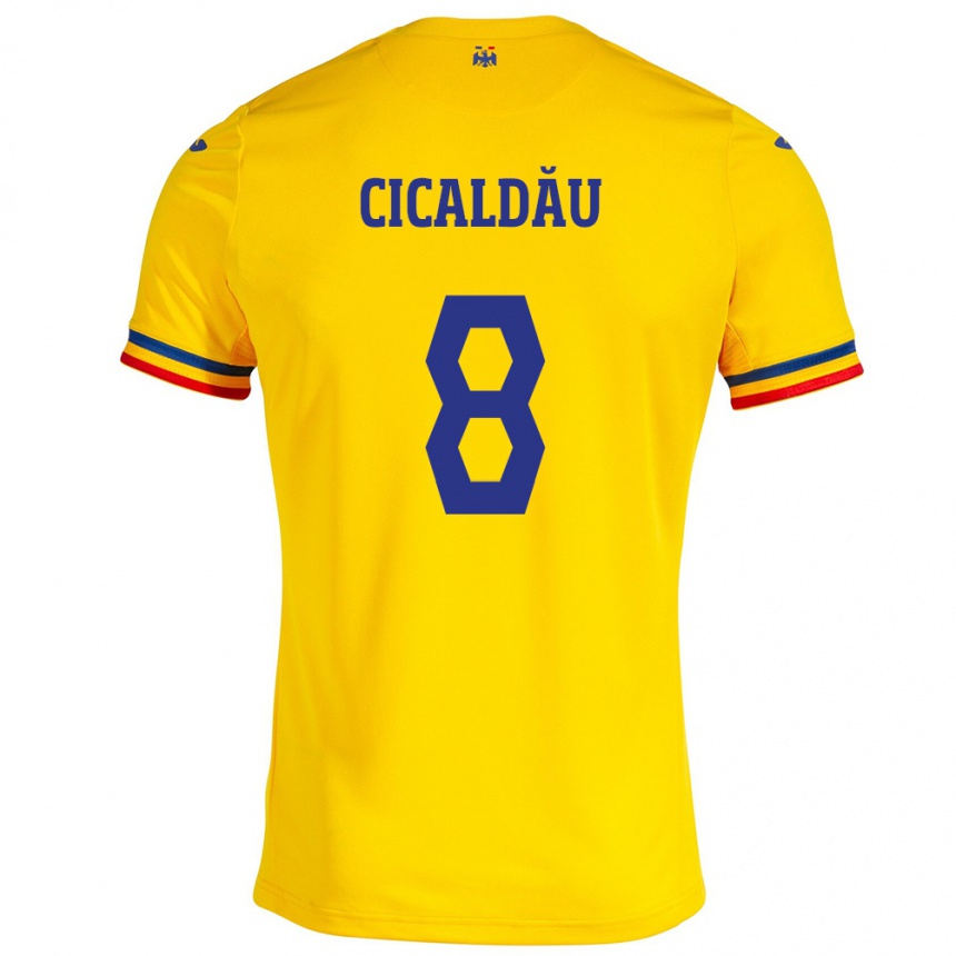 Kids Football Romania Alexandru Cicâldău #8 Yellow Home Jersey 24-26 T-Shirt