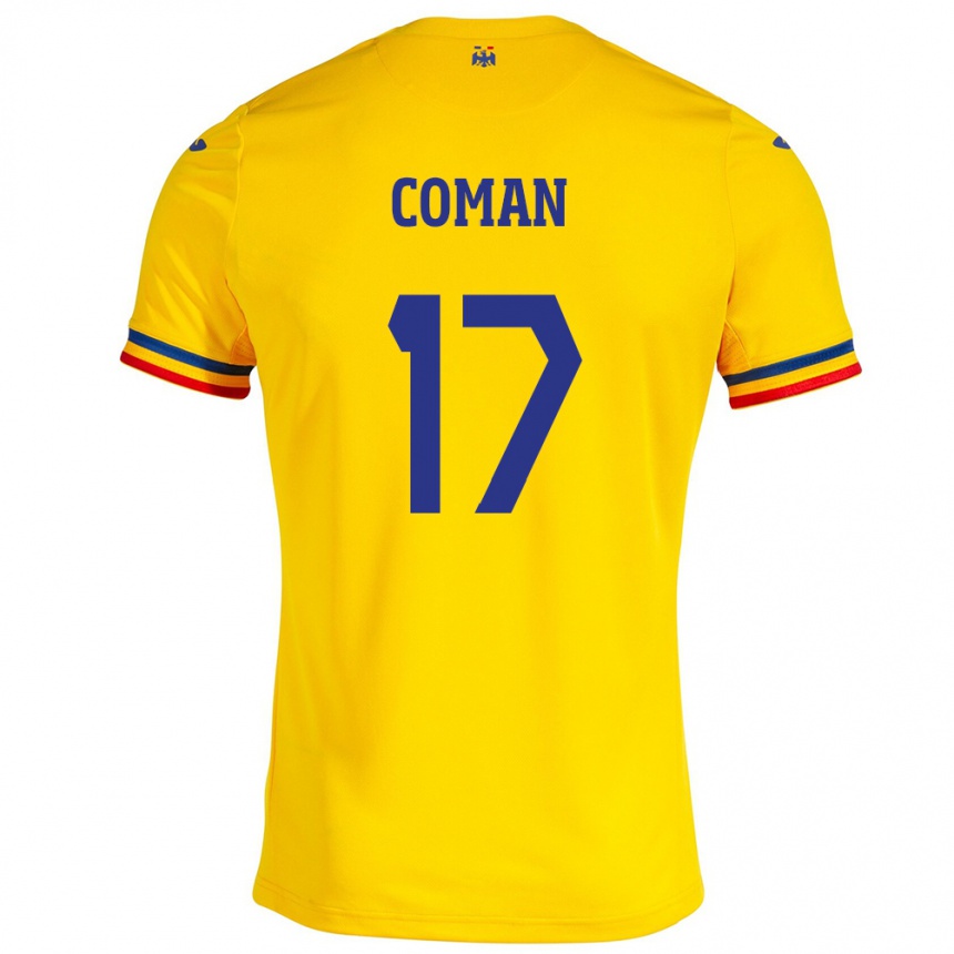 Kids Football Romania Florinel Coman #17 Yellow Home Jersey 24-26 T-Shirt