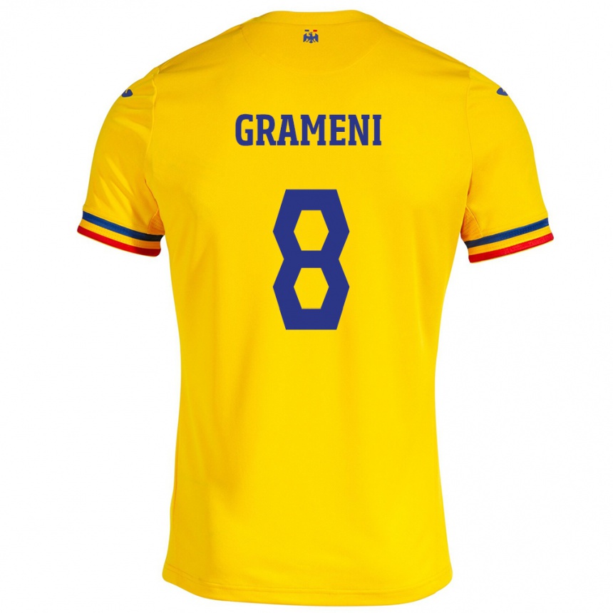 Kids Football Romania Constantin Grameni #8 Yellow Home Jersey 24-26 T-Shirt