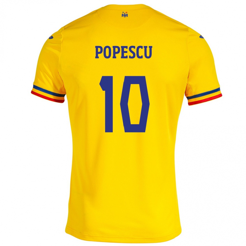 Kids Football Romania Octavian Popescu #10 Yellow Home Jersey 24-26 T-Shirt