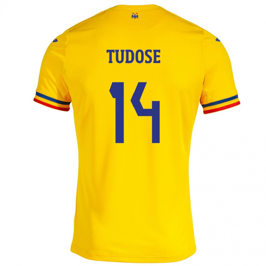 Kids Football Romania Mario Tudose #14 Yellow Home Jersey 24-26 T-Shirt