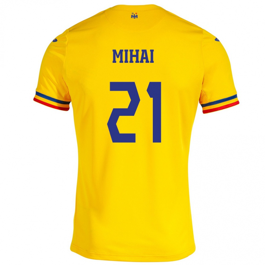 Kids Football Romania Cristian Mihai #21 Yellow Home Jersey 24-26 T-Shirt