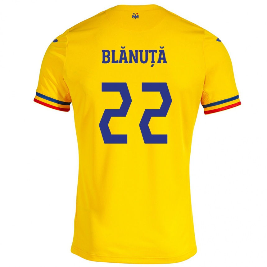 Kids Football Romania Vladislav Blănuță #22 Yellow Home Jersey 24-26 T-Shirt