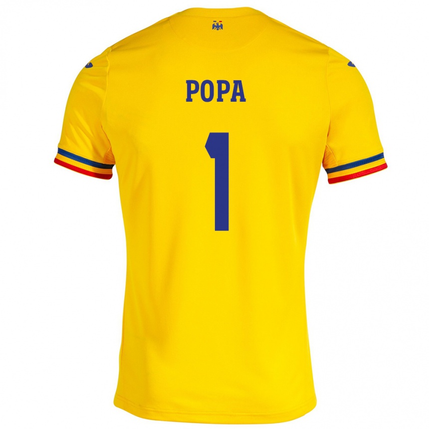 Kids Football Romania Robert Popa #1 Yellow Home Jersey 24-26 T-Shirt