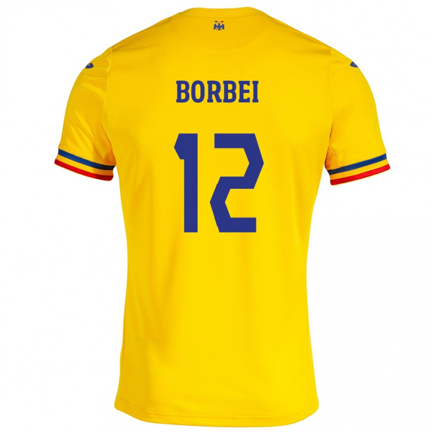 Kids Football Romania Alexandru Borbei #12 Yellow Home Jersey 24-26 T-Shirt