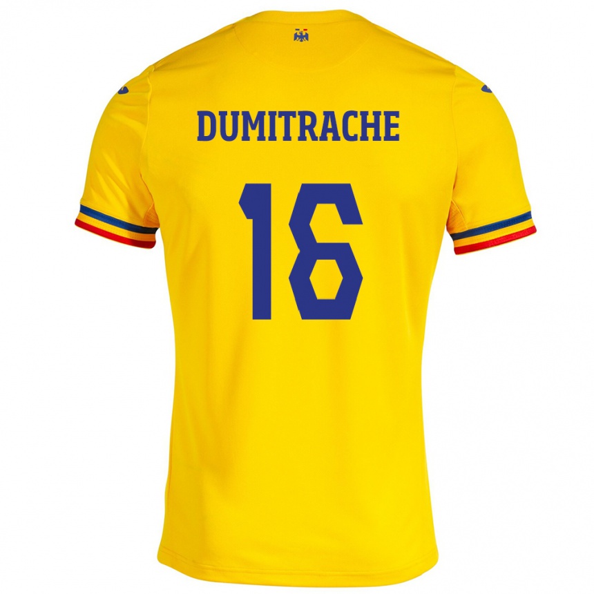 Kids Football Romania Valentin Dumitrache #16 Yellow Home Jersey 24-26 T-Shirt