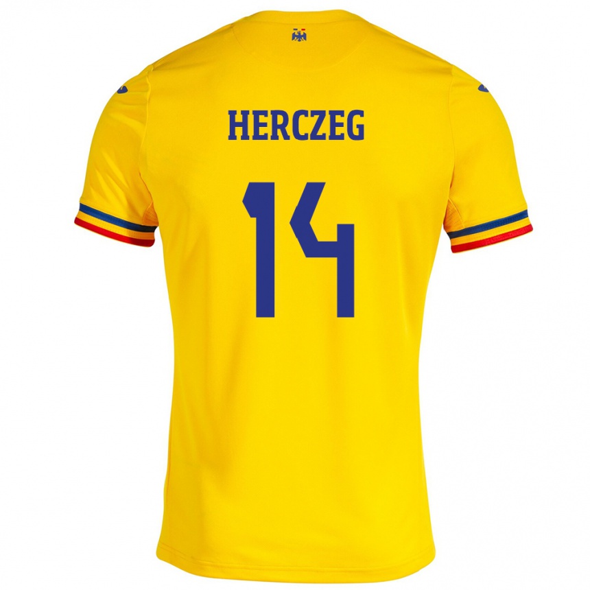 Kids Football Romania Andrea Herczeg #14 Yellow Home Jersey 24-26 T-Shirt