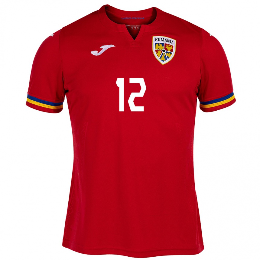 Kids Football Romania Rafael Munteanu #12 Red Away Jersey 24-26 T-Shirt