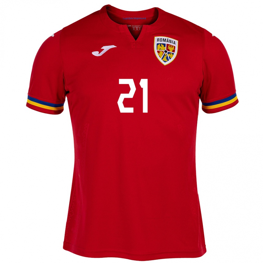 Kids Football Romania Olimpiu Moruţan #21 Red Away Jersey 24-26 T-Shirt