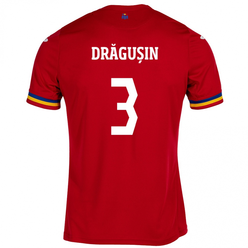 Kids Football Romania Radu Drăgușin #3 Red Away Jersey 24-26 T-Shirt