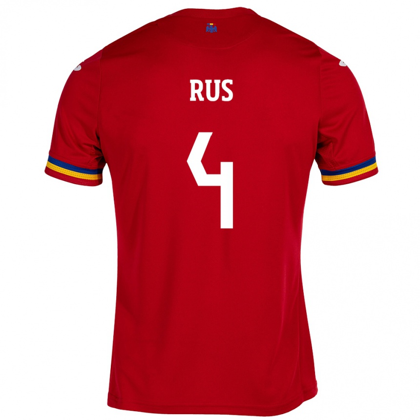 Kids Football Romania Adrian Rus #4 Red Away Jersey 24-26 T-Shirt