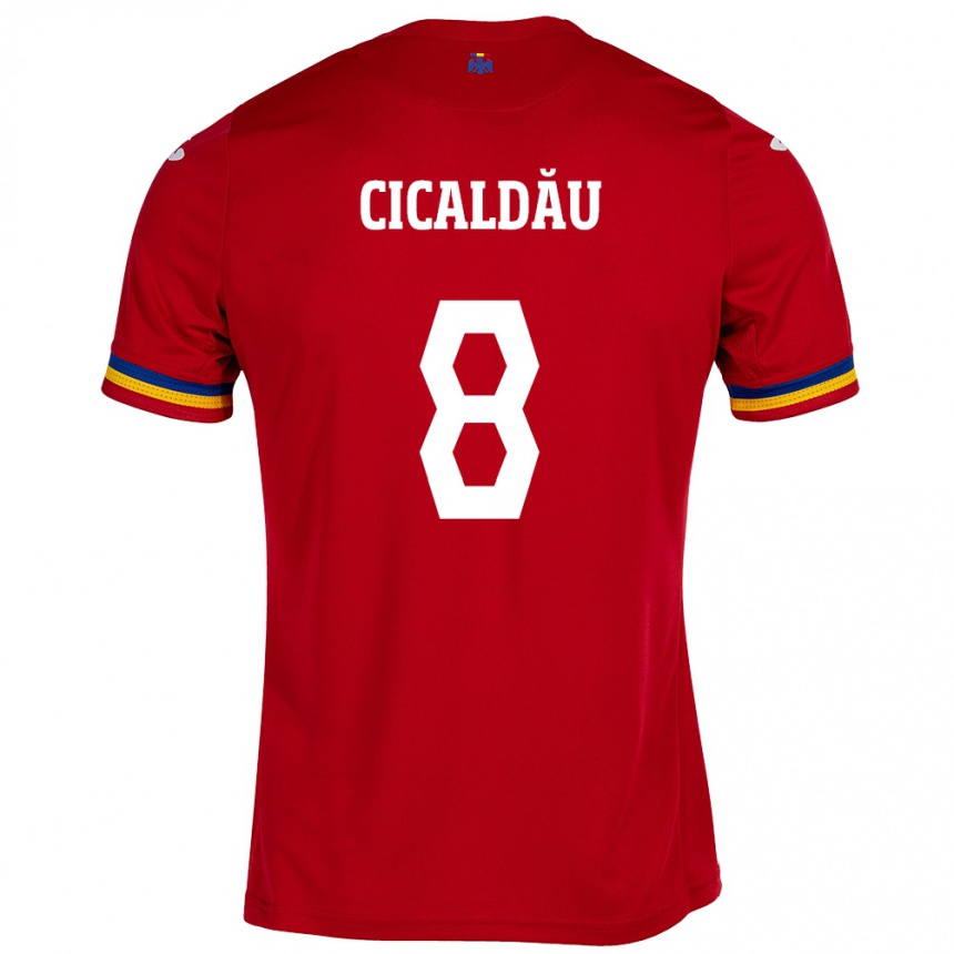 Kids Football Romania Alexandru Cicâldău #8 Red Away Jersey 24-26 T-Shirt