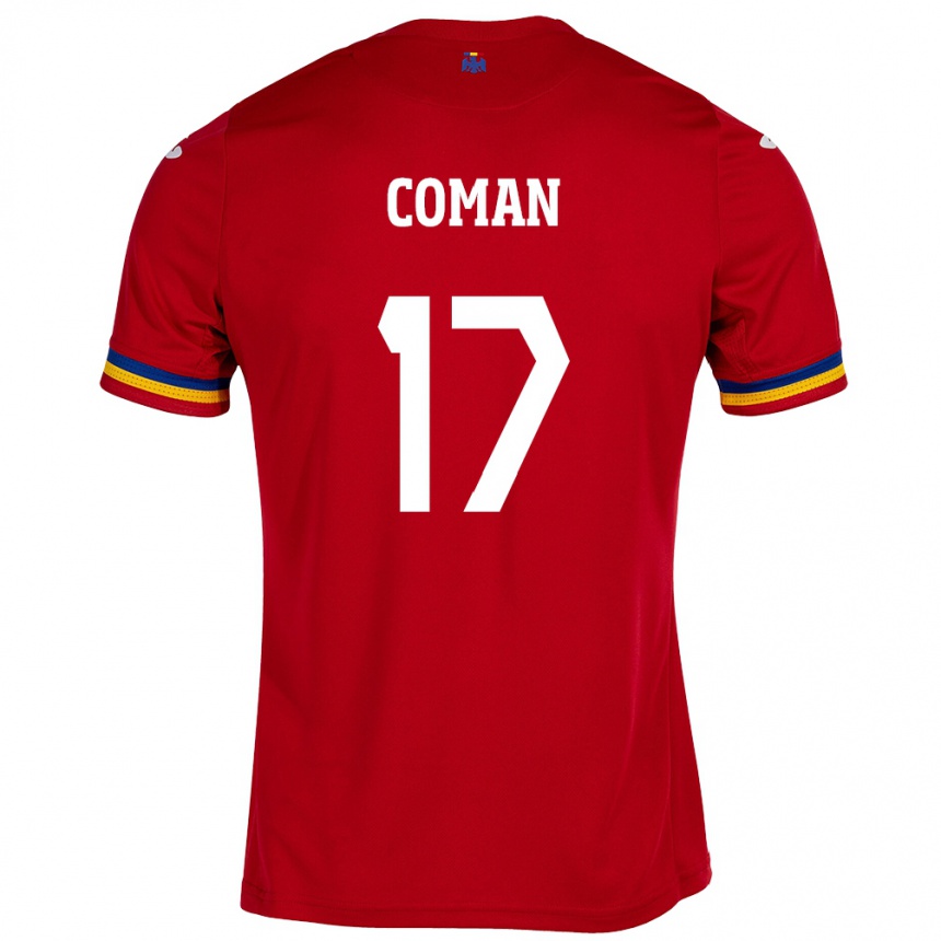 Kids Football Romania Florinel Coman #17 Red Away Jersey 24-26 T-Shirt