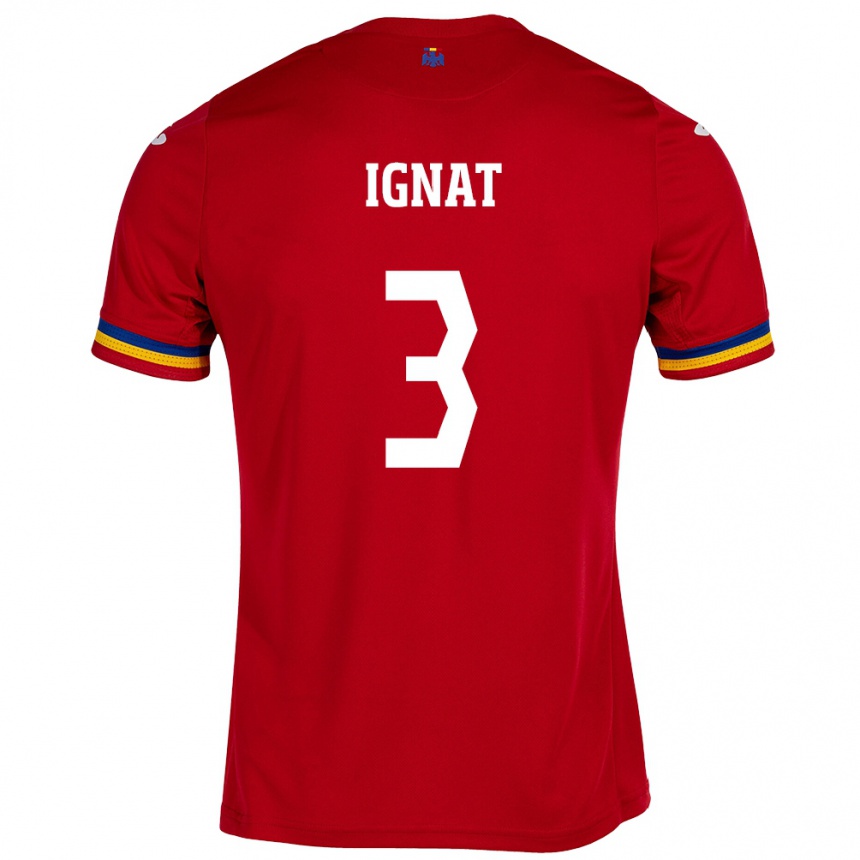 Kids Football Romania Cristian Ignat #3 Red Away Jersey 24-26 T-Shirt