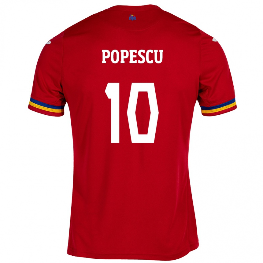 Kids Football Romania Octavian Popescu #10 Red Away Jersey 24-26 T-Shirt