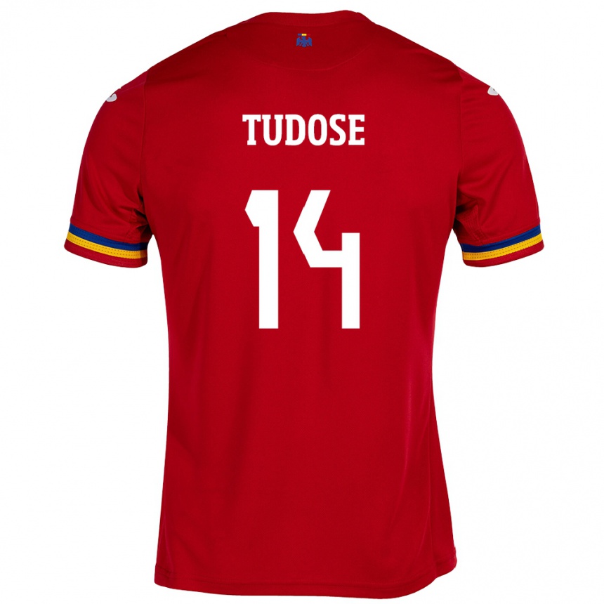 Kids Football Romania Mario Tudose #14 Red Away Jersey 24-26 T-Shirt