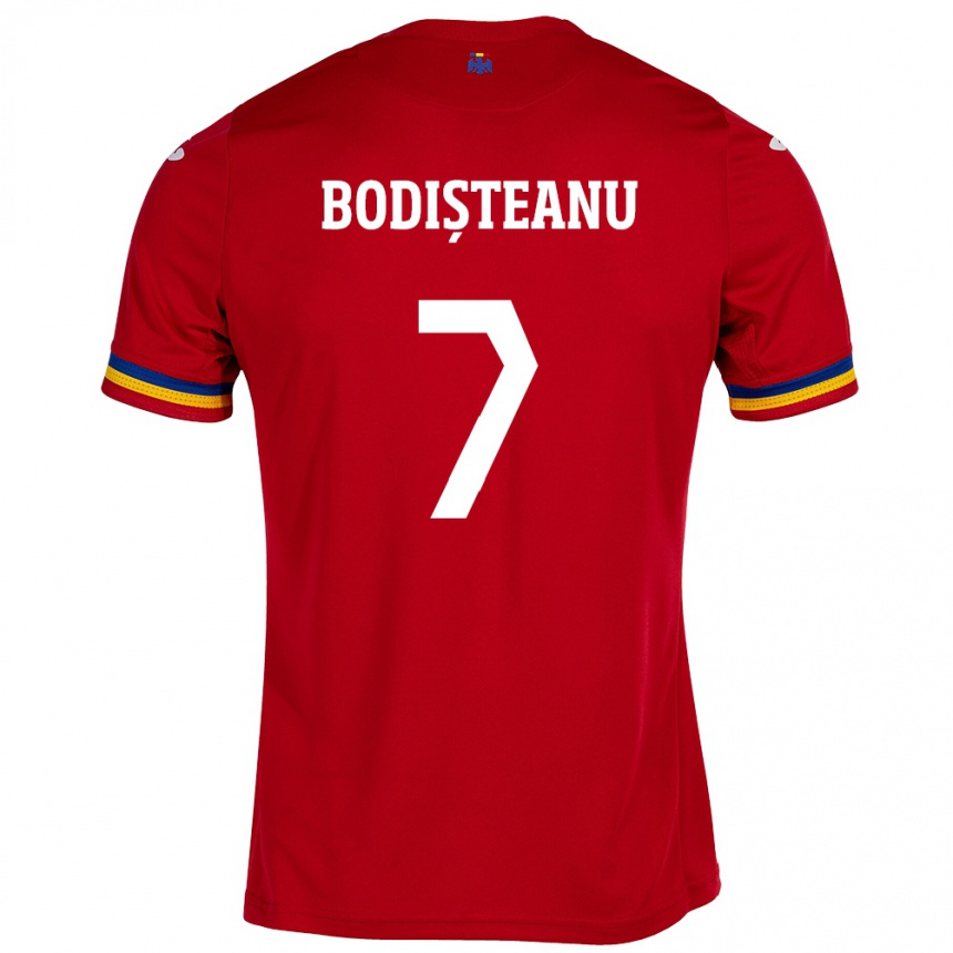 Kids Football Romania Ștefan Bodișteanu #7 Red Away Jersey 24-26 T-Shirt