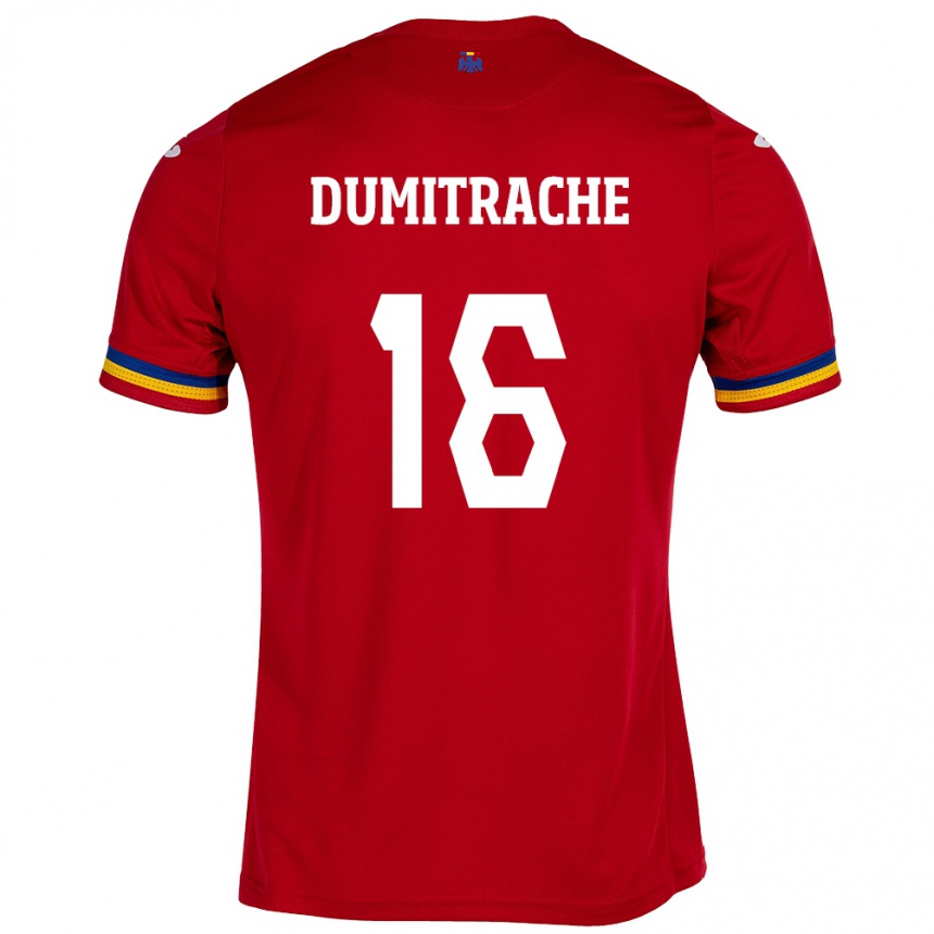 Kids Football Romania Valentin Dumitrache #16 Red Away Jersey 24-26 T-Shirt