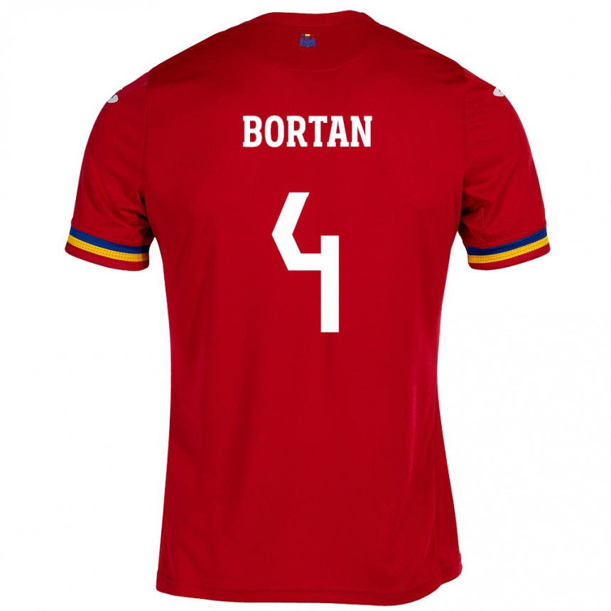 Kids Football Romania Ioana Bortan #4 Red Away Jersey 24-26 T-Shirt